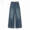 Autumn 2026 Girls' Wide Leg Jeans - Embroidered Hem, Versatile Straight Fit for Medium & Large Children