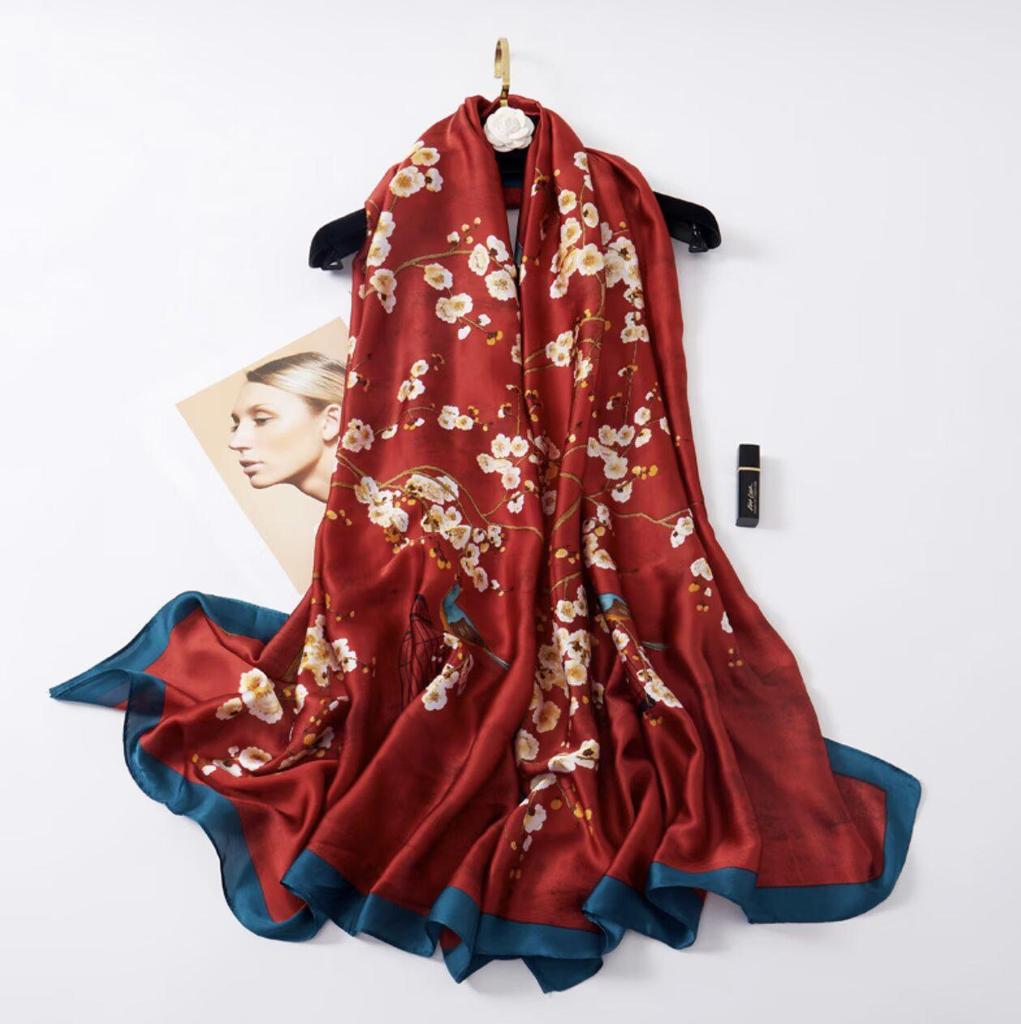 2024 Stylish Korean Brocade Silk Scarf for Women - Versatile Spring/Autumn Shawl