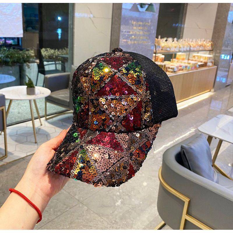 Hat Female South Korea Color Sequin Peaked Cap Summer Breathable Mesh Baseball Cap Youth Traveling and Shopping Sun Hat