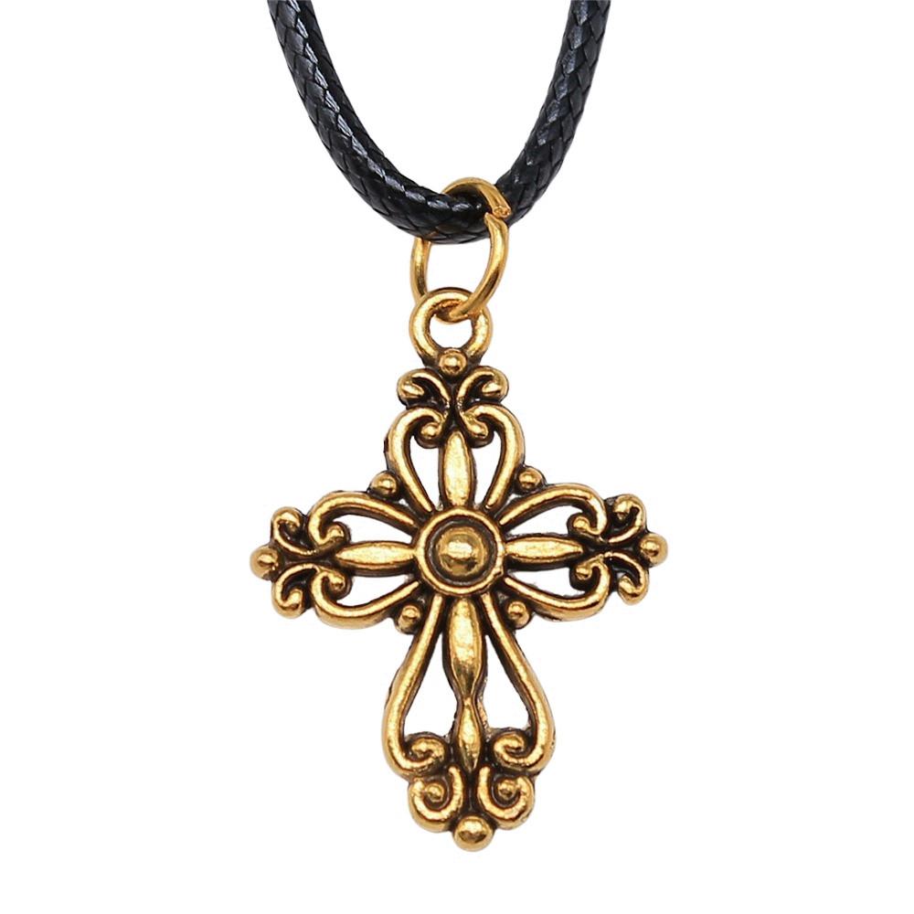 Ankh Cross Pendant Necklace Ancient Egyptian Symbol Gothic Jewelry With 45cm Leather Chain
