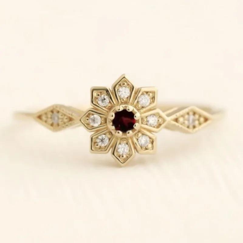 New Snowflake Shape Ring Simple and Fashionable Sunflower Women s Jewelry Temperament Versatile Jewelry and Accessories 10 красный