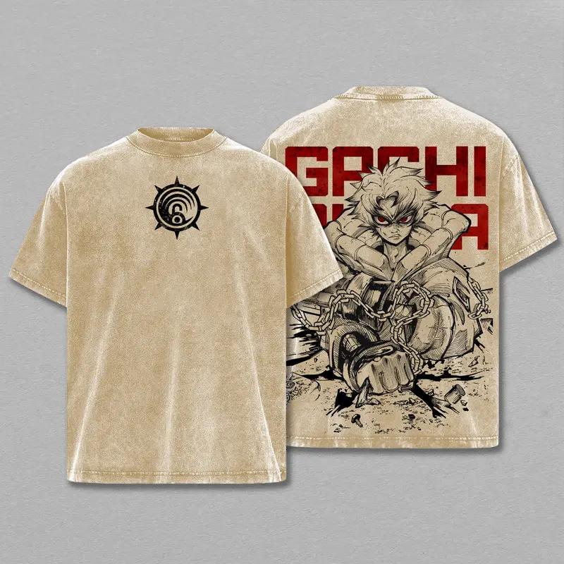 Rudo Print T-shirt Anime Gachiakuta Clothing Men Women Cotton Tshirts Retro Washed T Shirt Harajuku Male Casual Loose Tops