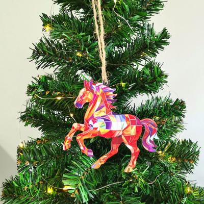 Christmas Horse Ornaments 2D Acrylic Colorful Horse Ornament for Christmas Tree Equestrian Gifts for Women