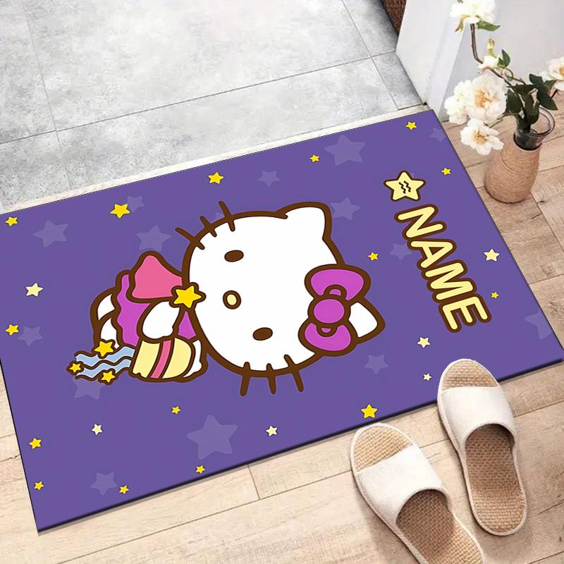 Custom HelloKitty Mat Personalized Name, Polyester Washable Indoor Entryway Rug, Gift for Christmas, Easter, Thanksgiving Day