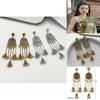Ethnic Bohemian Long Dangle Earrings With Alloy Floral Design For Women