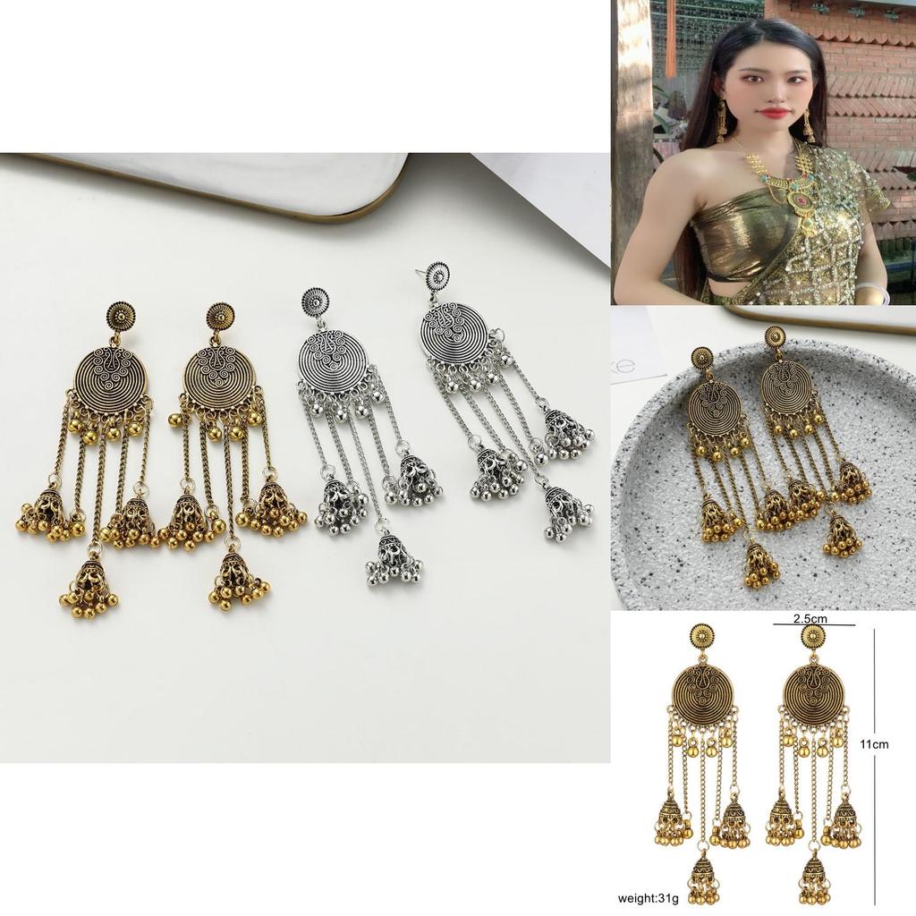 Ethnic Bohemian Long Dangle Earrings With Alloy Floral Design For Women