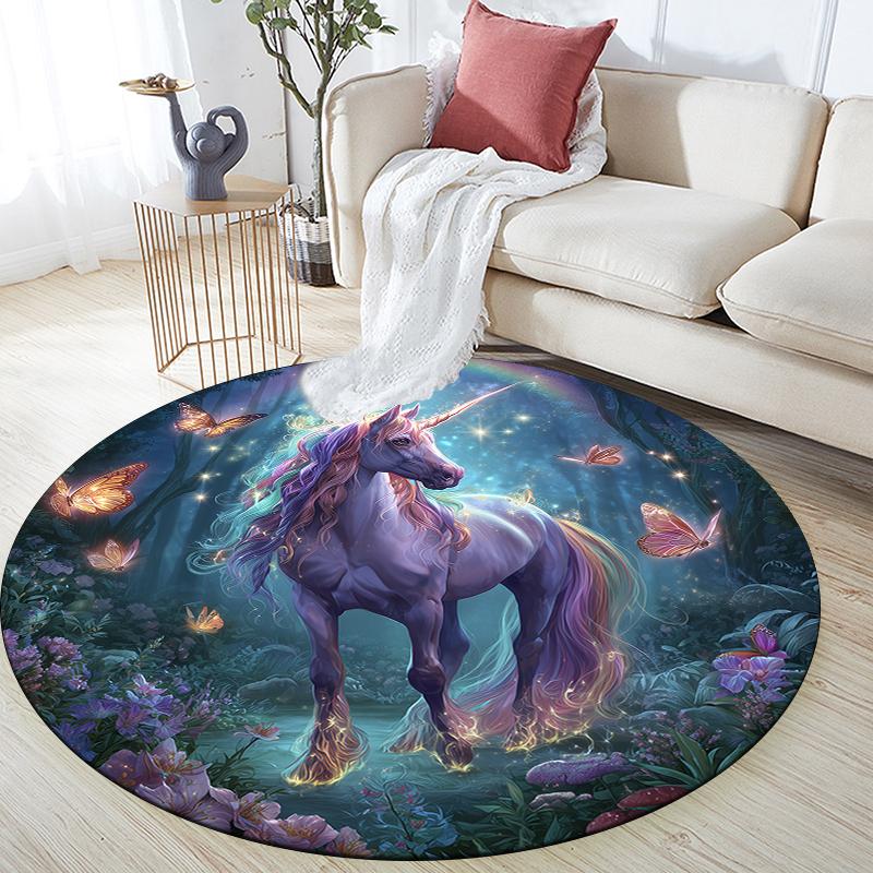 

Unicorn Theme pattern round rug,Carpet Rug for Living Room Bedroom Sofa Playroom Decor,Non-slip Floor Mat,Holiday Gifts and Birthday Gifts 80cmx80cm