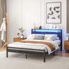Bed 140x200 with Storage, Metal Bed Frame with USB Charging Function & LED Lighting, Modern Storage Bed with Headboard Shelf, Youth Bed/Guest Bed