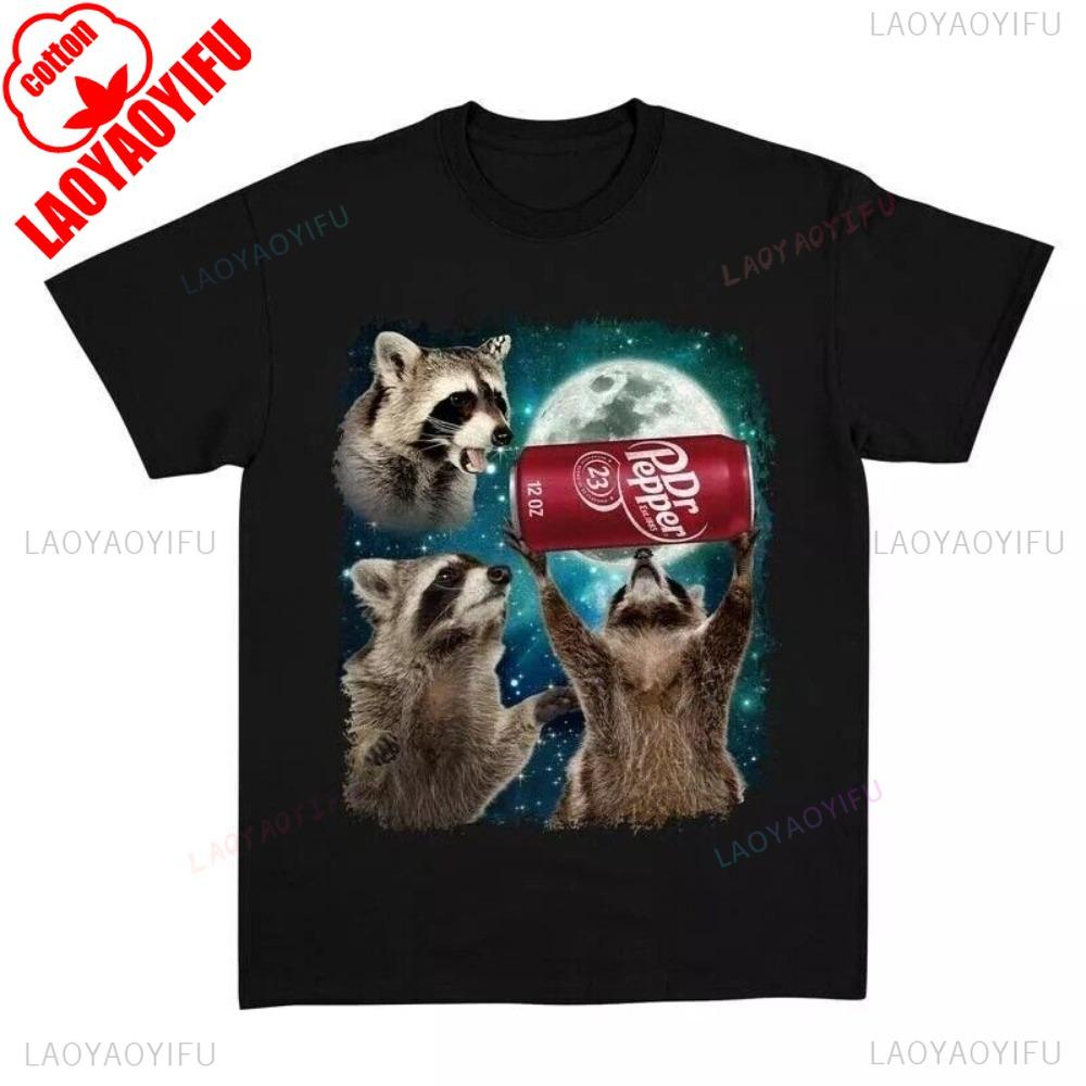 Lustiges Meme Drei Waschbären Dr Pepper Vintage Unisex T-Shirt Kreatives Design Grafikdruck Männer Rundhals Baumwoll-T-Shirt Tops