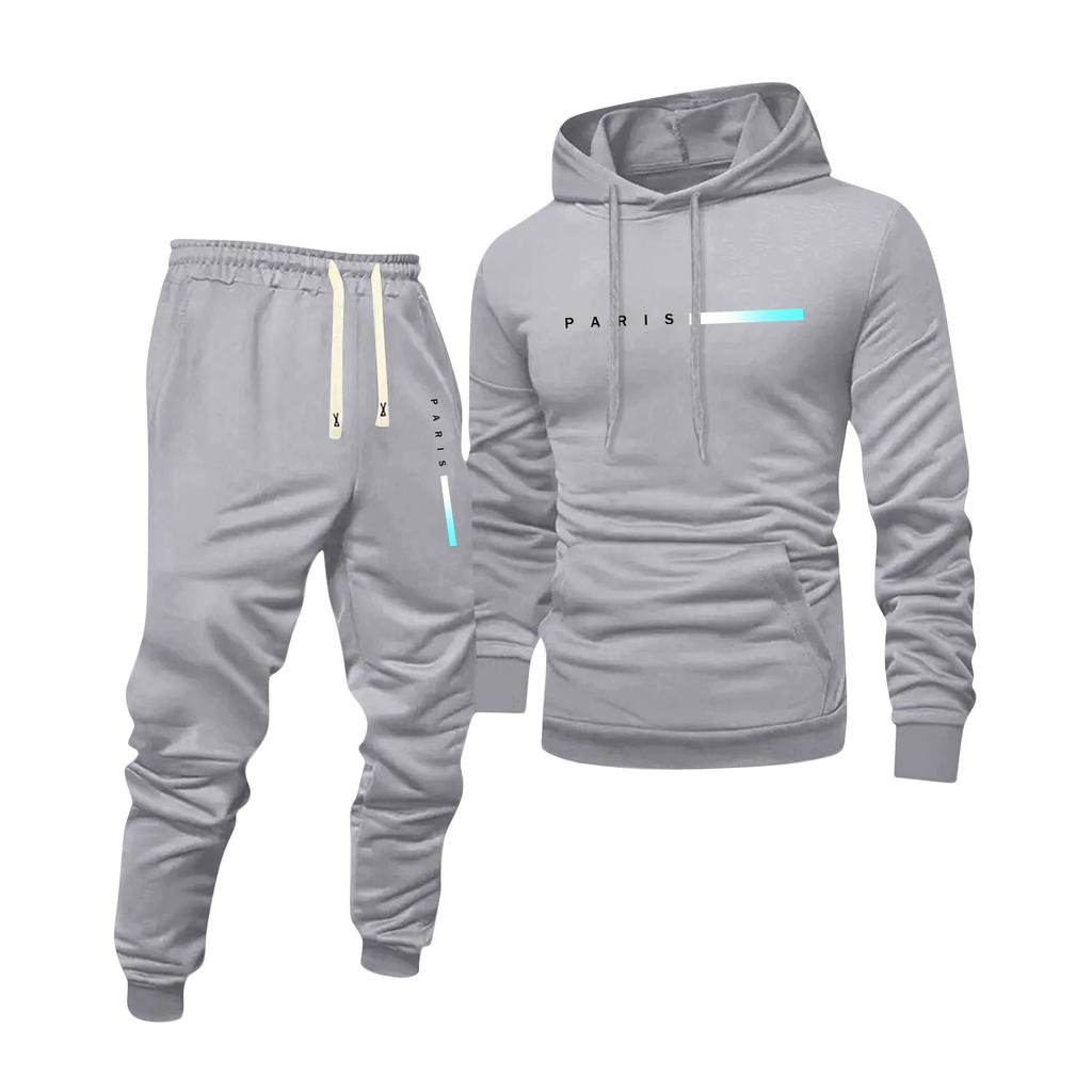 Men's Printed Hooded Sweatshirt And Sweatpants Casual Sports Suit