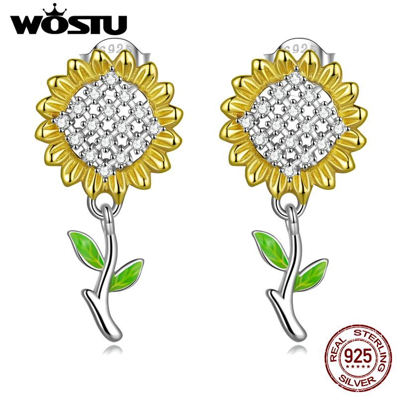 

WOSTU 925 стерлингового серебра Изысканный подсолнечник Серьги для женщин Цветочные серьги Тонкие ювелирные изделия Дружба Свадебный подарок