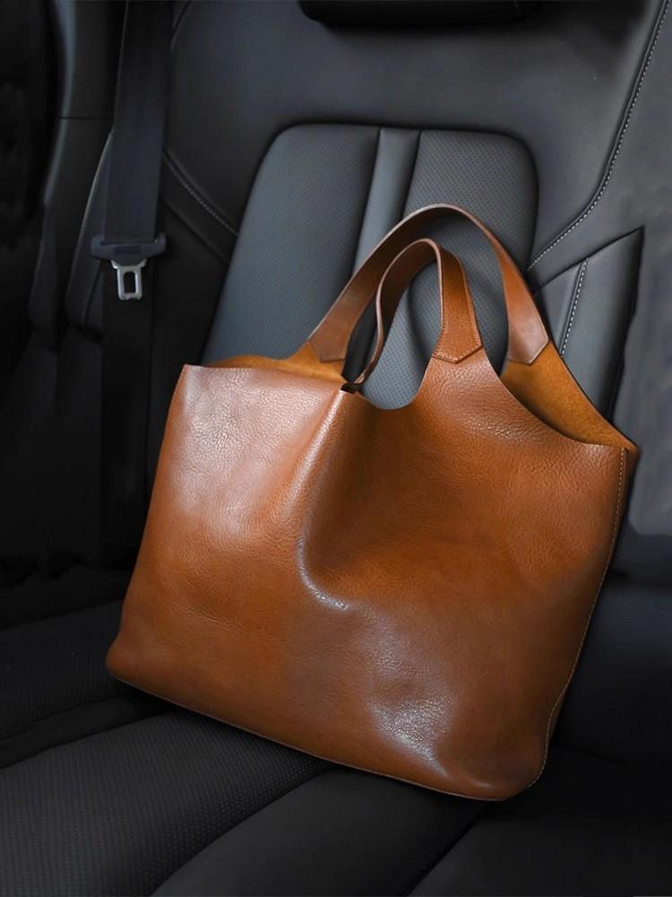 

Brown Soft Leather Large Capacity Tote Bag for Women, Light Luxury, Niche, High-end, Handbag, Shoulder and Armpit Bag