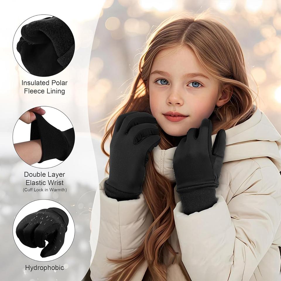Getinfit Cycling Gloves Winter Boys Girls Cycling Running Sports Outdoor Soft Warm Anti-Slip Waterproof Snow Play Touch Screen