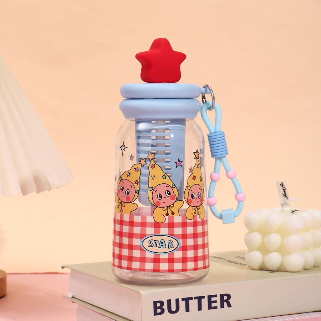 Water bottle new cute star people straw cup tea separation drop wear-resistant plastic cup with lifting rope portable cup