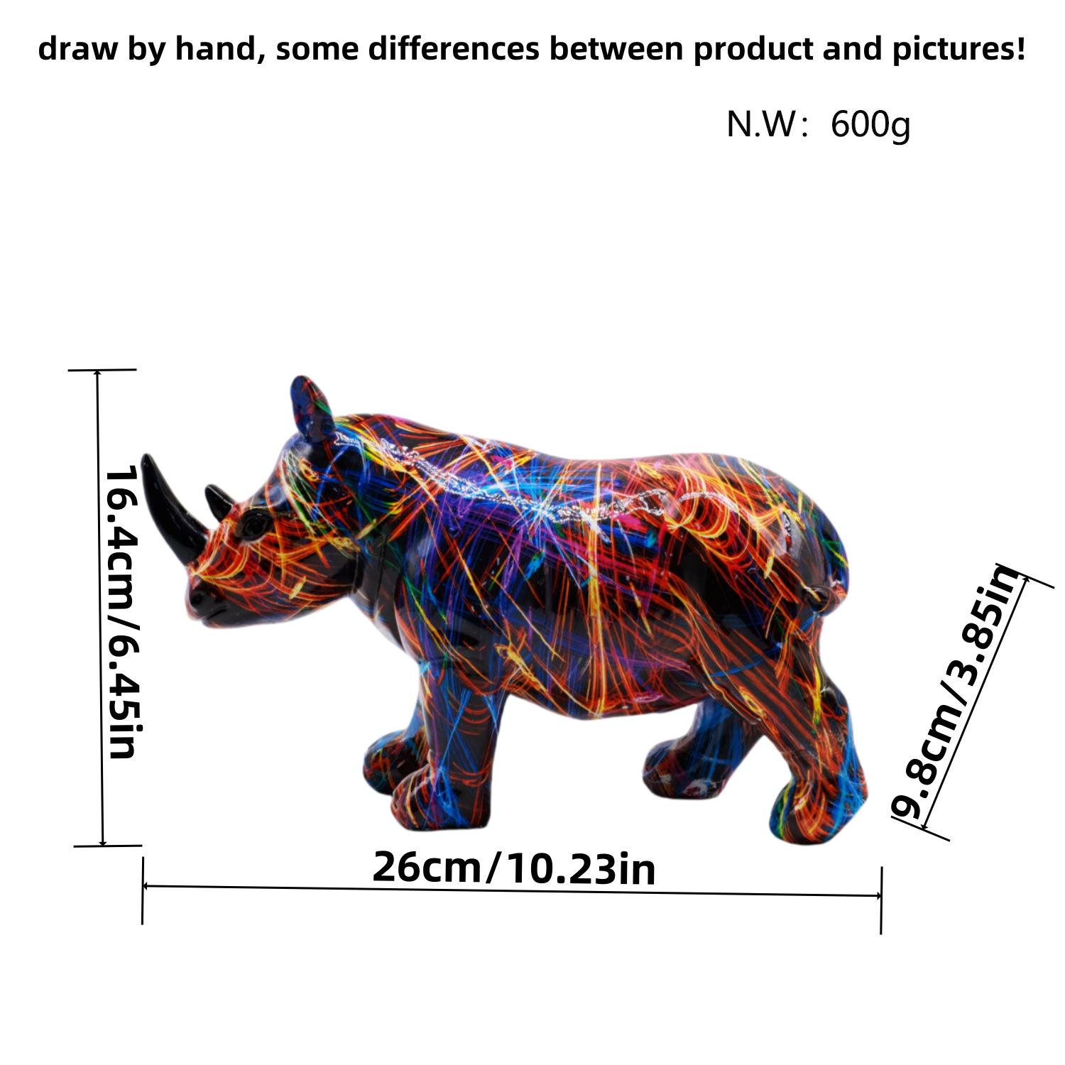 

Nordic Unique New Colorful Rhino Ornaments Home Living Room Work Tabletop Animal Resin Craft Fine Decoration Durable