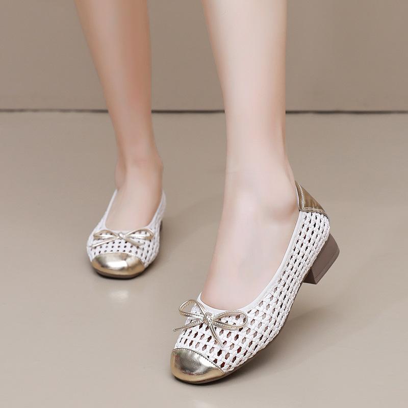 Fashion GKTINOO 2025 Summer New Genuine Leather Sandals For Women Hand-woven Hollow Low Heels Soft Sole Large Size Women's Shoes