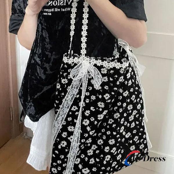 Ribbon Lace Eco Bag/Flower Pattern Bag/Tote Bag