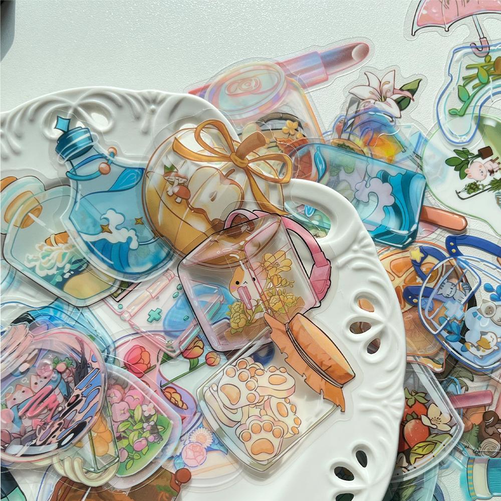 50pcs cartoon transparent object stickers luggage laptop scrapbook diary DIY skateboard guitar helmet DIY sticker painting