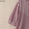ZANZEA Women Casual V-Neck Half Sleeve Loose Stripe Blouse