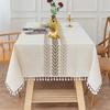 Embroidered Tablecloth Cotton Linen Waterproof Rectangle Table Cover Vintage Leaf Pattern for Kitchen Dining Living Room Decor