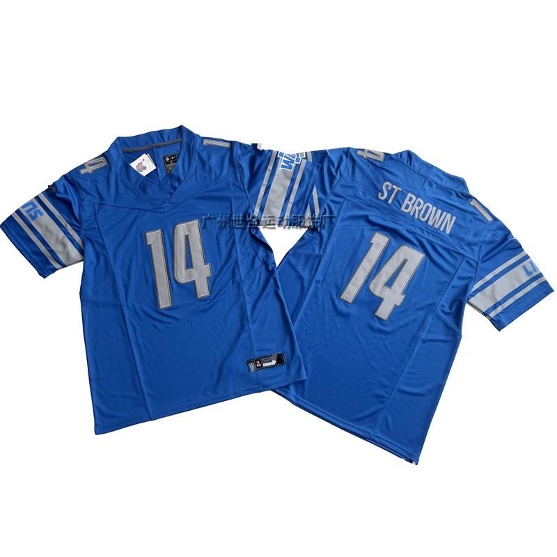 Mens American Football Jersey With Embroidered Number 14 Lion Team Design Cotton Blend Unisex Sportswear Training Game