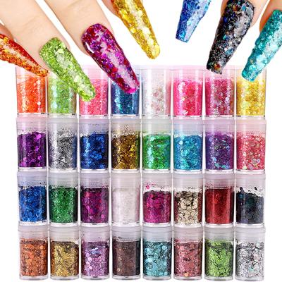Nail Glitter Sparkling Glitter Nail Holographic Glitter for Nail Resin Hair New Parties 32-Piece Set Parts, Powder, Ultra-Thin, Art, Inclusions,