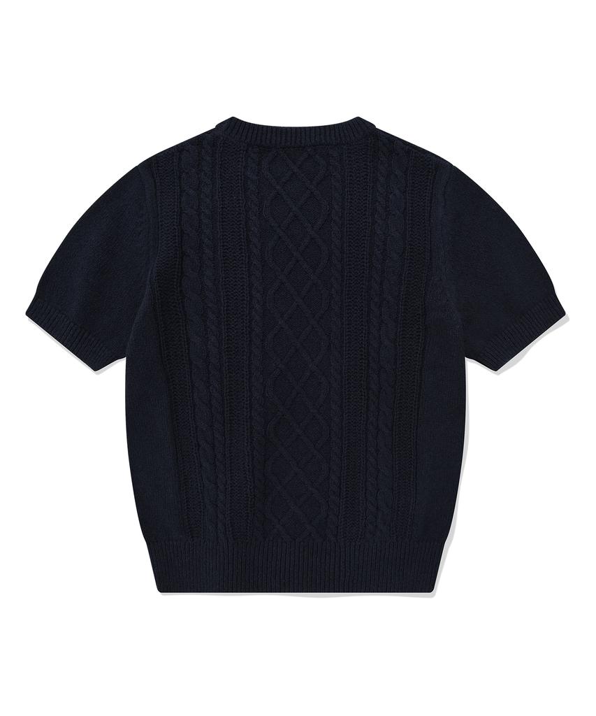 COVERNAT WOMAN Cable Round Neck Half Knit Navy