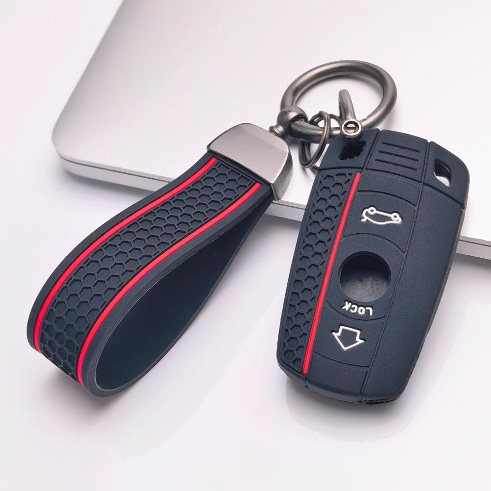 Silicone Car Key Fob Cover with Matching Keychain Compatible with BMW 1 3 5 Series X1 X3 X5 Z4 E90 E91 E92 E60 E61 E87 E84 E83 E70 E89 Provides a чёрный