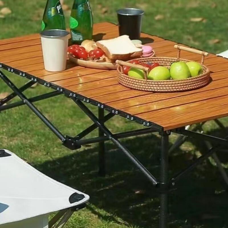 OEING Wood Grain Roll-Up Camping Table