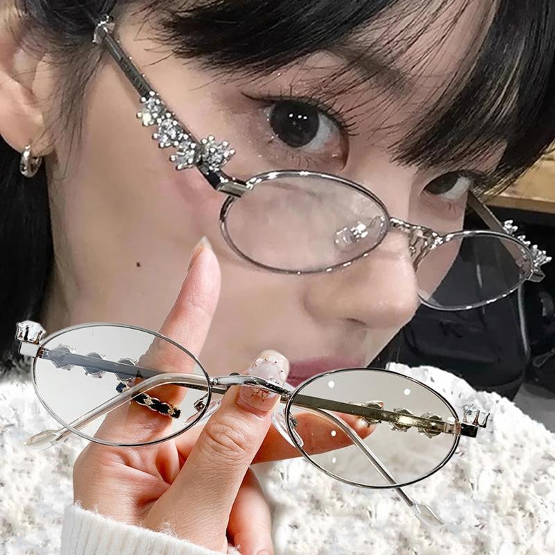 Women Men Metal Blue Light Blocking Small Oval Glasses Frame Lightweight Fashionable Eyewear for Daily Computer Use