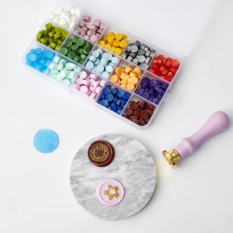 Custom Stamp Lacquer Wax Particles Box with Multi-color Sealing Wax Mixed with Octagonal Seal Wax Custom Stamp Matrimonio Gadget
