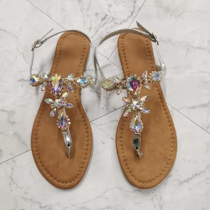 Mode 2025 Sommermode Damen Sandalen Strass Dekoration Schlicht und Bequem Lässig Schnalle Damenschuhe Sandalias De Mujer