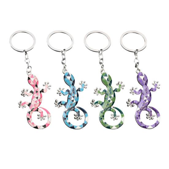 Keychain Pendant Geometric Pattern Imitation Gecko Design Zinc Alloy Key Chain Electroplated Design Key Holder Backpack Car Accessory