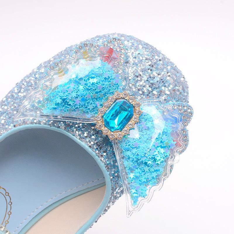 Nuove scarpe da principessa per bambine per la primavera e l'autunno, scarpe con cristalli per bambine, scarpe con tacco alto di Elsa di Frozen con sfumatura blu per bambini