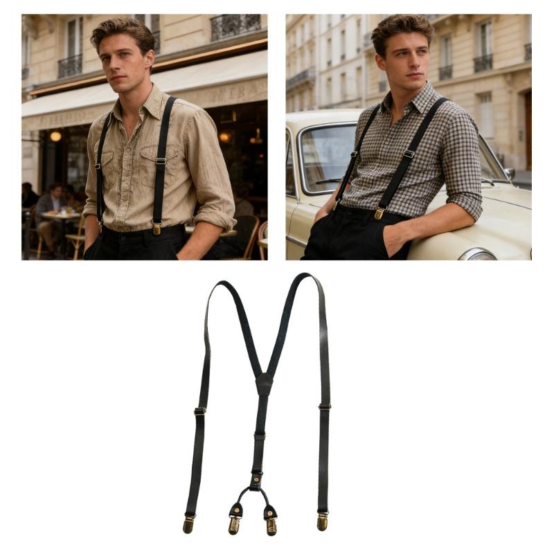 Old Fashion PU Suspenders Belt With 4 Strong Metal Clasp and Y Shape Design For Men Women And Teens Formal Occasion