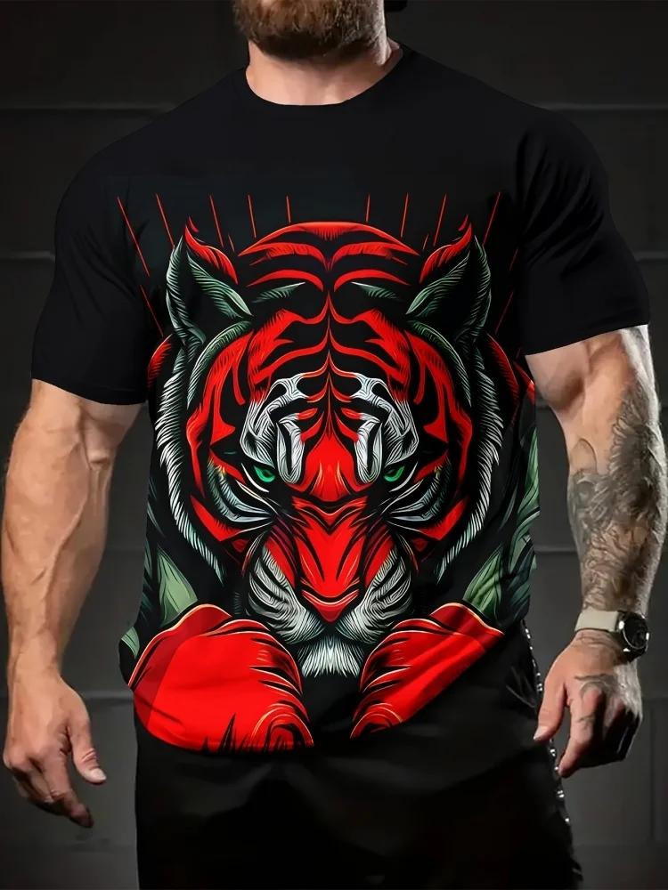 Sommer Tägliches Lässiges Herren Kurzarm Oberteil Neues Outdoor Sport Herren Locker T-Shirt Urban Street 3D Löwen Druck Herren T-Shirt