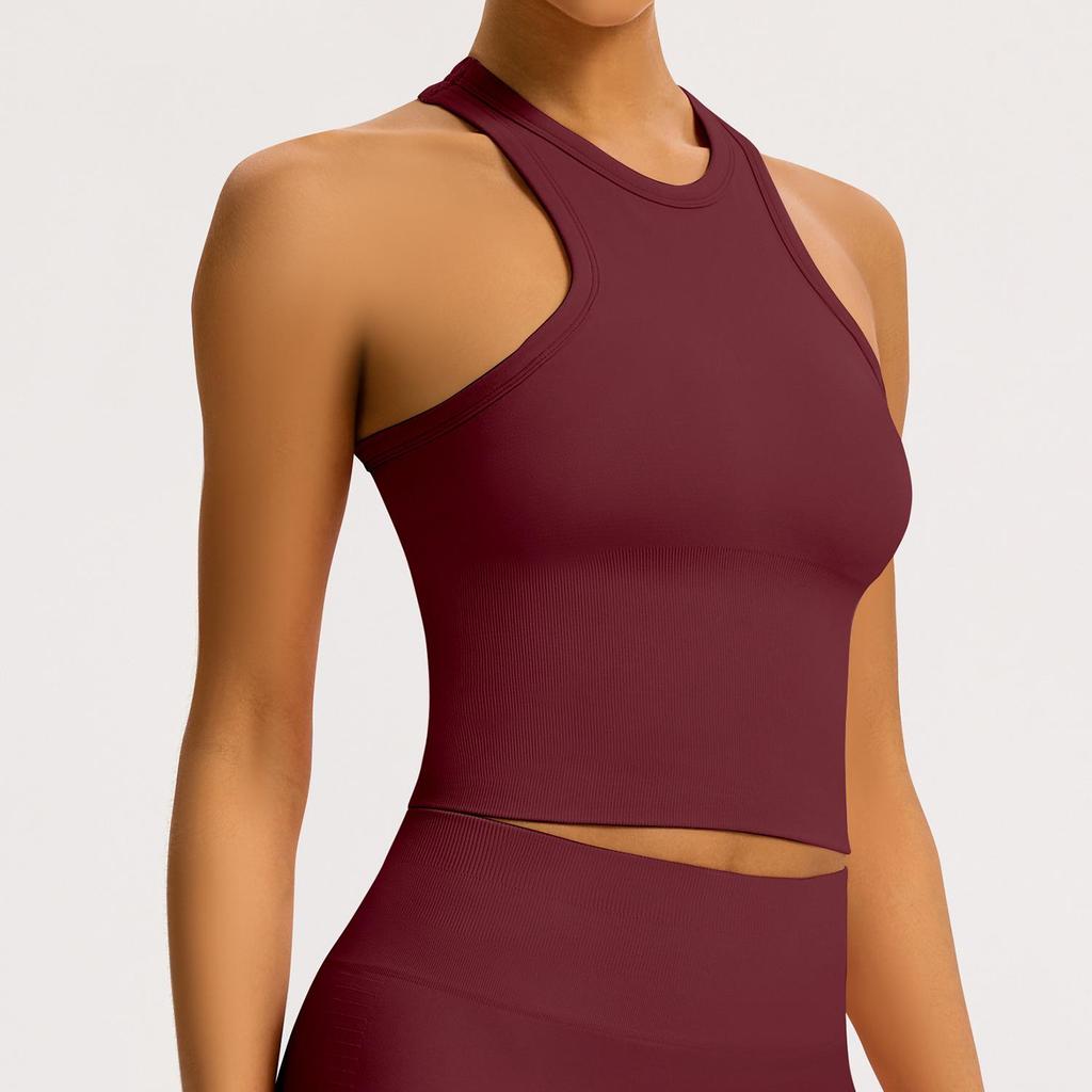 Women’s Seamless Racerback Yoga Tank Top – Belly Covering Fitness Sports Apparel