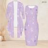 Women Plus Size Black Blue Printed Two Piece Set Long Sleeve Cardigan Sleeveless Bodycon Dress