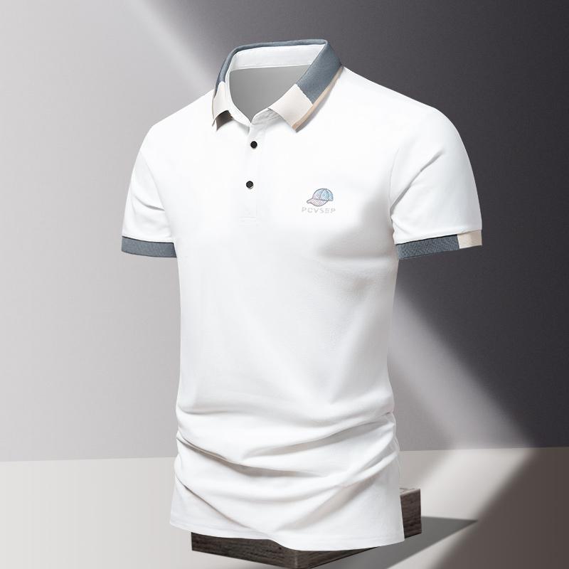 Summer Men's POLO Shirt Fashionable Ice Silk Quick Drying Short Sleeved T-shirt  Solid Color Loose Fitting Business Collar Top