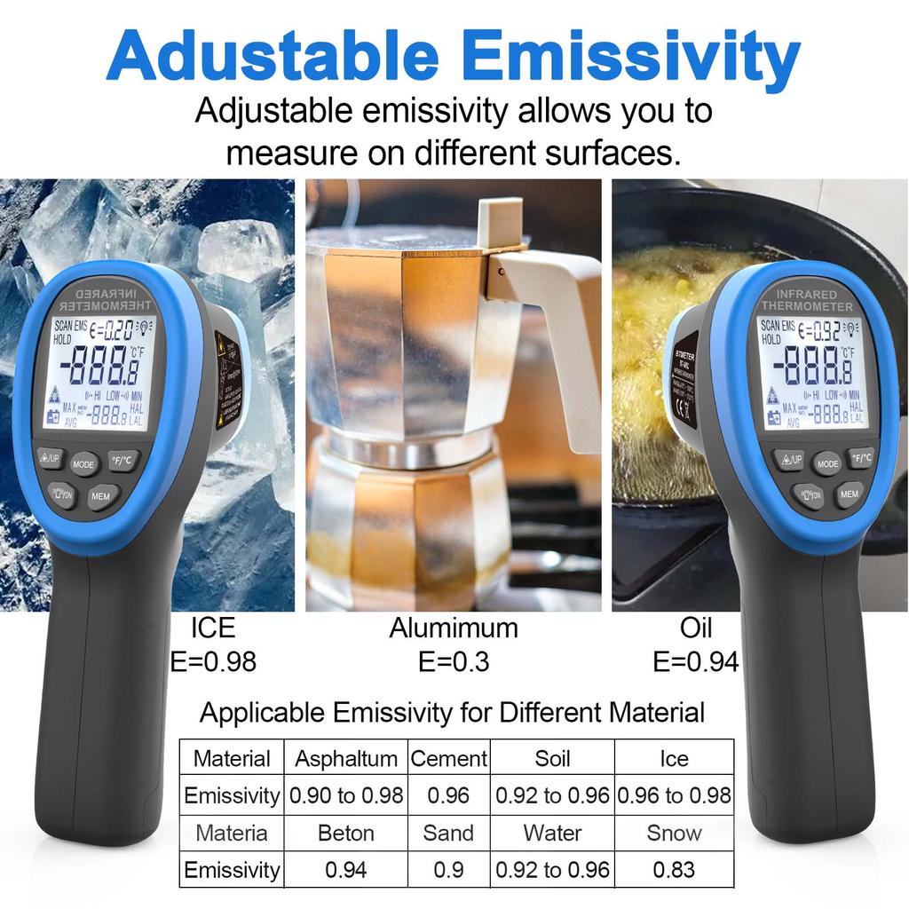 Digital Infrared Thermometer , No-contact Thermal Imager , Humidity Ambient Meter , Range -50℃ To 800℃(-58 To1472℉)