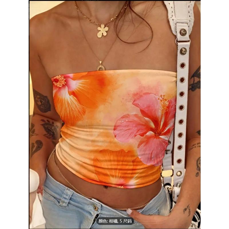 Mode Ärmelloses Bedrucktes Sommer Schlauchtop Lässig Elegant Figurbetontes Kurzes T-Shirt Lässige Einfache Crop Tops Damen Streetwear Trägerloses Top Damenbekleidung