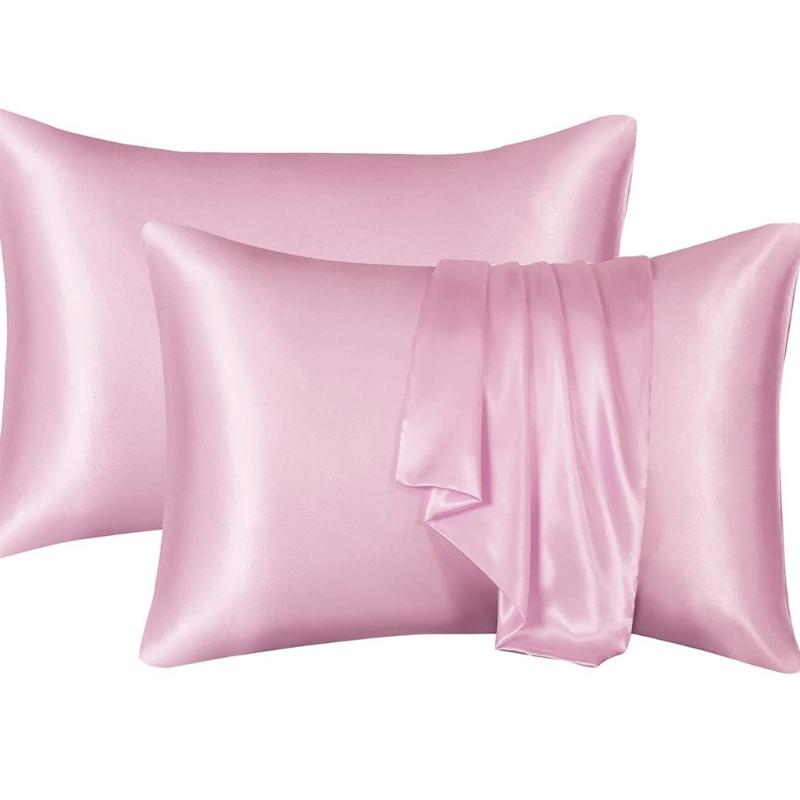 

2Pieces Silky Pillowcases Pillow Covers 50x66cm Optional Color With Envelope Designing For Hair And Skin Benefits розовый
