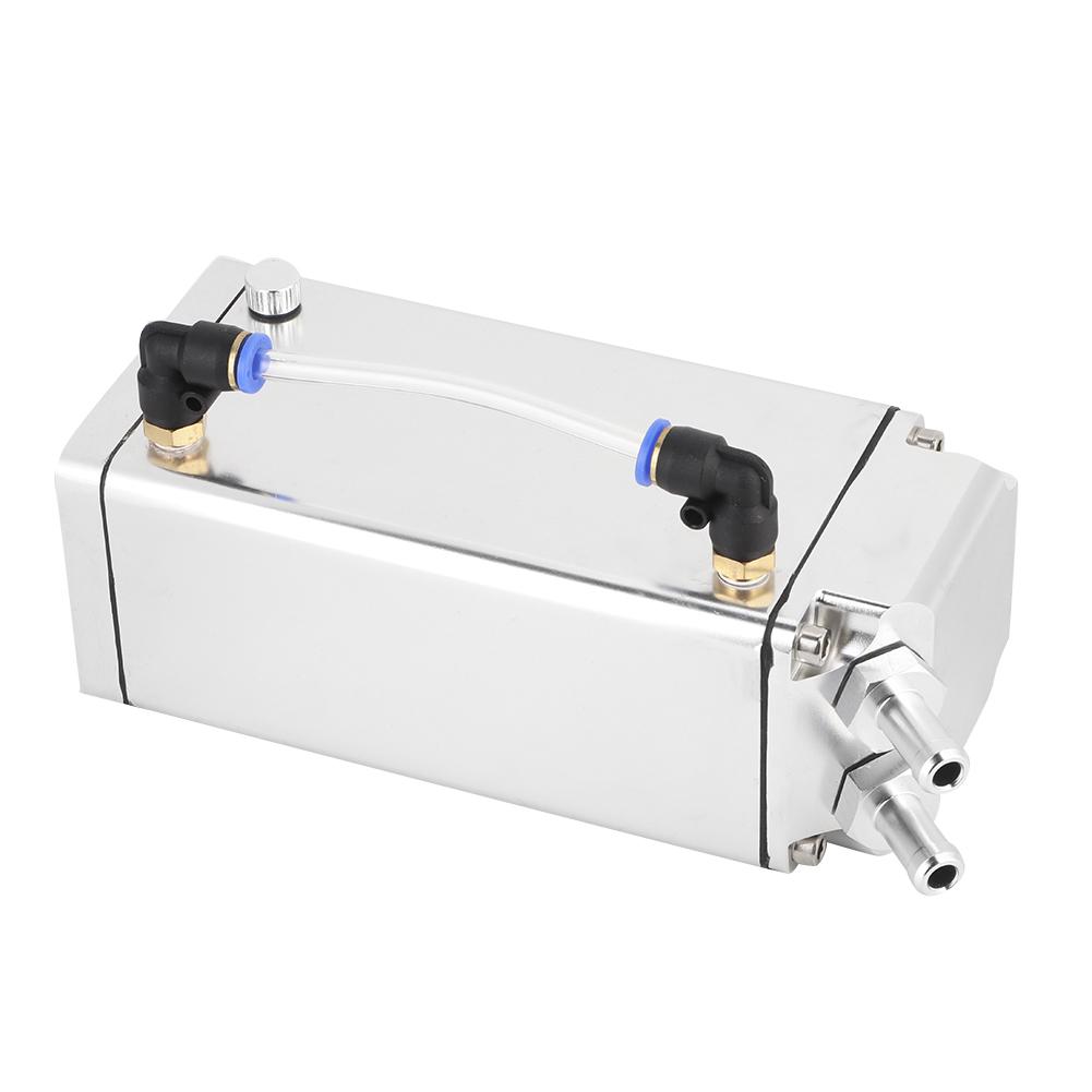 Square Aluminum Racing Oil Catch Tank Breather Can Reservoir Car Modified Accessories (Silver)