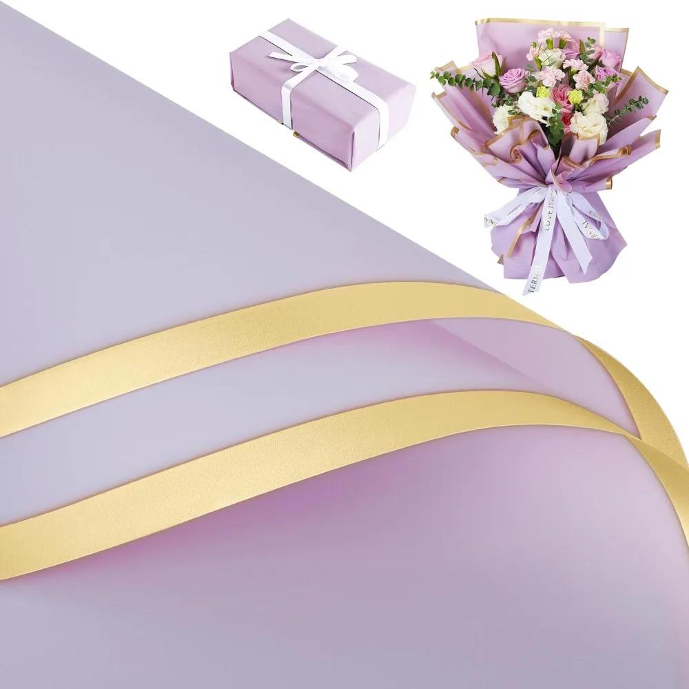 Blumenpapier 1 Stück Goldener Rand Rose Koreanischer Stil Halbtransparent Geschenkverpackung Floristen Straußverpackungsmaterial