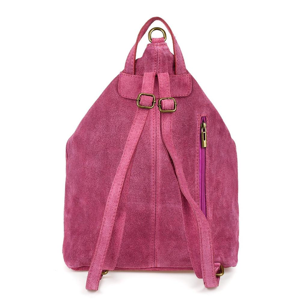 Włoski Stylowy Plecak Damski Skórzany Zamsz A4 Purpurowy W14