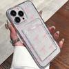 Transparent Card Slot Bag Holder Wallet Case For iPhone 16 15 14 Pro Max 13 12 11 XS X XR 7 8 Plus SE 2022 With Bow Print Cover