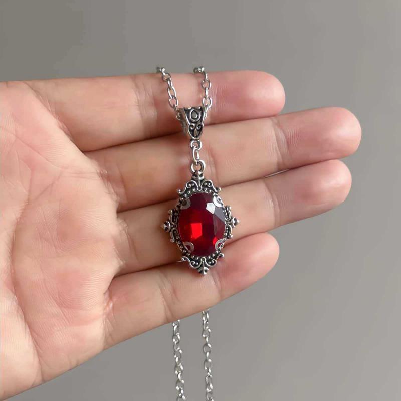 Victoria Style Ruby Cross Pendant Necklace: Women's Luxury Pomegranate Flower Gemstone for Elegant Look