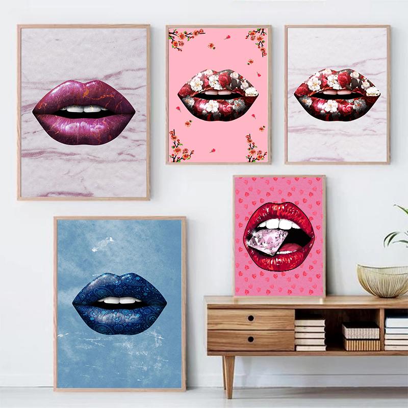 Gold Lips Canvas Painting Graffiti Style Poster Dollar Art Prints Bedroom Wall Decoration Murals For Modern Home Decor Aesthetic