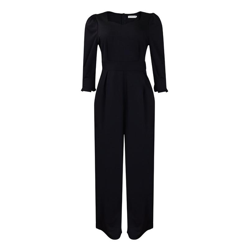 Damen Winter Langarm Einfarbig Locker Weites Bein Gerade Übergröße Jumpsuit