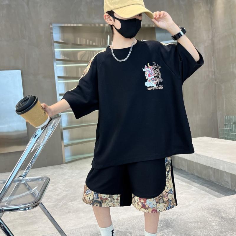 Children's Clothing Boys Summer Short-sleeved Suit New Middle and Large Children Summer Sports Shorts Two-piece Set